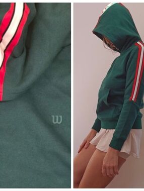 Wilson Wimbledon Green Striped Preppy Hoodie Top (Jr m, Women's Xs)